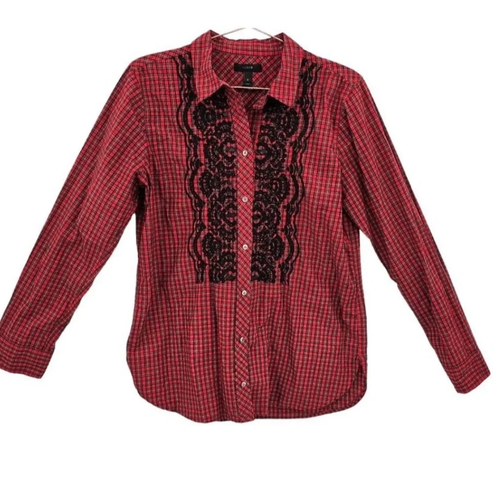 J Crew Women's Size 6 Gali Embellished Plaid Boy Shirt